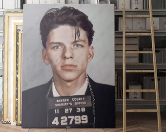 Frank Sinatra Prison Mug Shot In Color Canvas Wall Art Print | Iconic Posters Prints Paintings Photos Home Decor