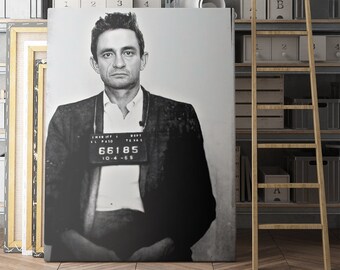 Johnny Cash Prison Mug Shot 1950s Canvas Wall Art Print | Iconic Posters Prints Paintings Photos Home Decor