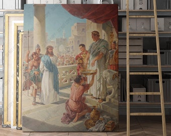 Pontius Pilate Washes his Hands by George Hinke Canvas Wall Art Print | Iconic Posters Prints Paintings Photos Home Decor