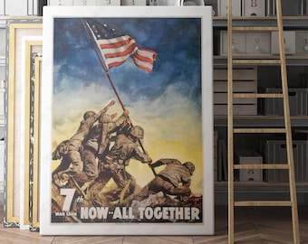 Iwo Jima Marines All Together Now | Canvas Wall Art | Iconic Posters Prints Paintings Photos Home Decor