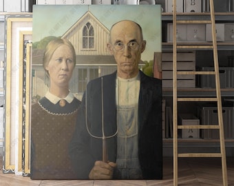 American Gothic Print - Grant Wood Illustration - Country Home
