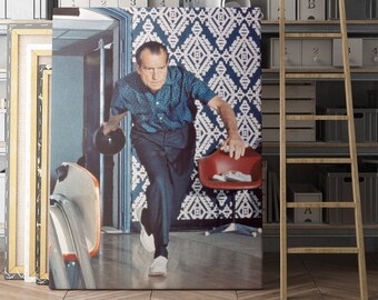 Richard Nixon Bowling At The White House | Canvas Wall Art | Iconic Posters Prints Paintings Photos Home Decor