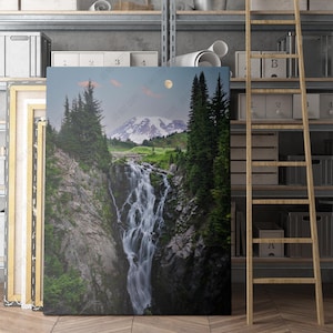 Moon Over Mount Rainier, Washington | Canvas Wall Art | Iconic Posters Prints Paintings Photos Home Decor