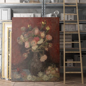 Jarrón con ásteres chinos y gladiolos (1886) de Vincent van Gogh, Impresión de arte de pared en lienzo, Carteles icónicos, Impresiones, Pinturas, Fotos, Decoración del hogar