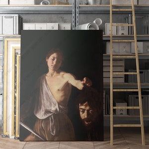 David with the Head of Goliath by Caravaggio Canvas Wall Art Print | Iconic Posters Prints Paintings Photos Home Decor