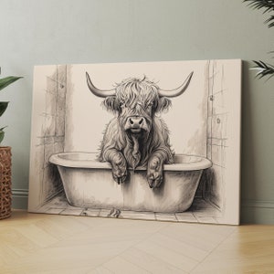Highland Cow Taking a Bath | Canvas Wall Art | Iconic Posters Prints Paintings Photos Home Decor