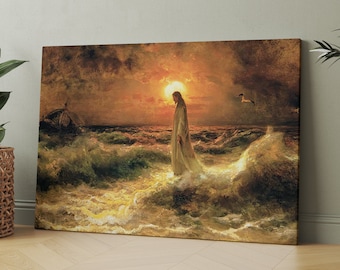 Jesus Christ Walking On Water Canvas Wall Art Print | Iconic Posters Prints Paintings Photos Home Decor