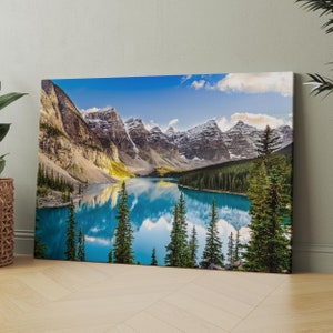 Moraine Lake & Mountain Range, Banff Canada | Canvas Wall Art | Iconic Posters Prints Paintings Photos Home Decor
