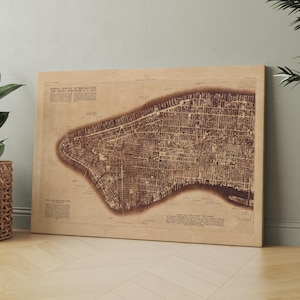 Map of Manhattan New York City 1922 | Canvas Wall Art Print | Iconic Posters Prints Paintings Photos Home Decor