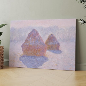 Haystacks (Effect of Snow and Sun) (1891) by Claude Monet | Canvas Wall Art Print | Iconic Posters Prints Paintings Photos Home Decor