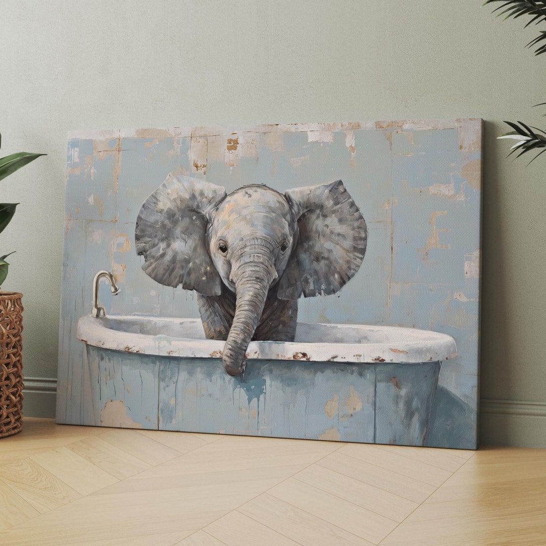 Elephant Taking Bath in Bathtub | Canvas Wall Art | Iconic Posters ...