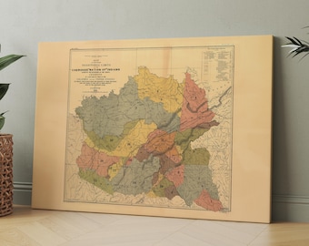 1884 Cherokee Indian Map | Canvas Wall Art Print | Iconic Posters Prints Paintings Photos Home Decor