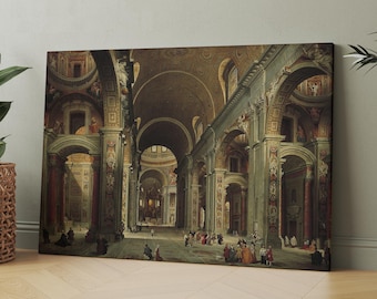 The Nave of St. Peter's Basilica in the Vatican (1735) by Panini | Canvas Wall Art Print | Iconic Posters Prints Paintings Photos Home Decor