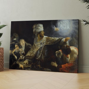 May include: A painting depicting a scene from the Bible, with a man in a turban and robe raising his hand towards a cloud of smoke with Hebrew writing. The writing reads "מה טוב" which translates to "How good".