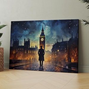 Sherlock Holmes on a Misty Street in London | Canvas Wall Art Print | Iconic Posters Prints Paintings Photos Home Decor