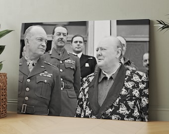 Winston Churchill & Dwight D Eisenhower | Canvas Wall Art Print | Iconic Posters Prints Paintings Photos Home Decor