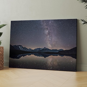 Milky Way Over Mountains And Lake | Canvas Wall Art | Iconic Posters Prints Paintings Photos Home Decor