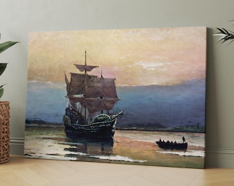 Mayflower in Plymouth Harbor by William Halsall | Canvas Wall Art | Iconic Posters Prints Paintings Photos Home Decor