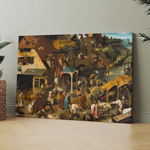 Netherlandish Proverbs (1559) by Pieter Bruegel the Elder | Canvas Wall Art Print | Iconic Posters Prints Paintings Photos Home Decor