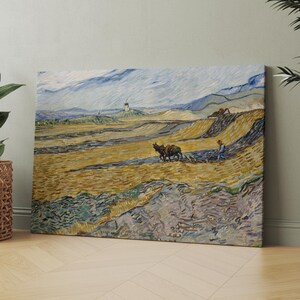 Enclosed Field with Ploughman (1889) by Vincent van Gogh | Canvas Wall Art Print | Iconic Posters Prints Paintings Photos Home Decor