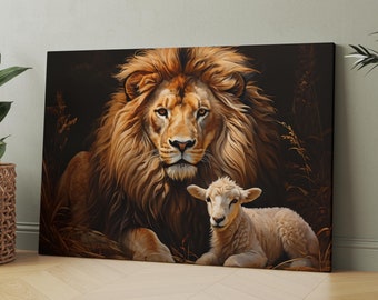 Jesus Christ The Lion & The Lamb Canvas Wall Art Print | Iconic Posters Prints Paintings Photos Home Decor