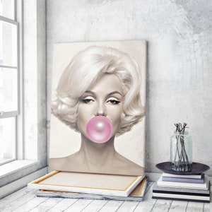 Marilyn Monroe Pink Bubble Gum | Canvas Wall Art Print | Iconic Posters Prints Paintings Photos Home Decor