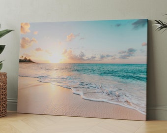 Sunset On North Shore Beach Oahu Hawaii | Canvas Wall Art | Iconic Posters Prints Paintings Photos Home Decor