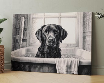 Black Labrador Retriever In The Bathtub | Canvas Wall Art | Iconic Posters Prints Paintings Photos Home Decor