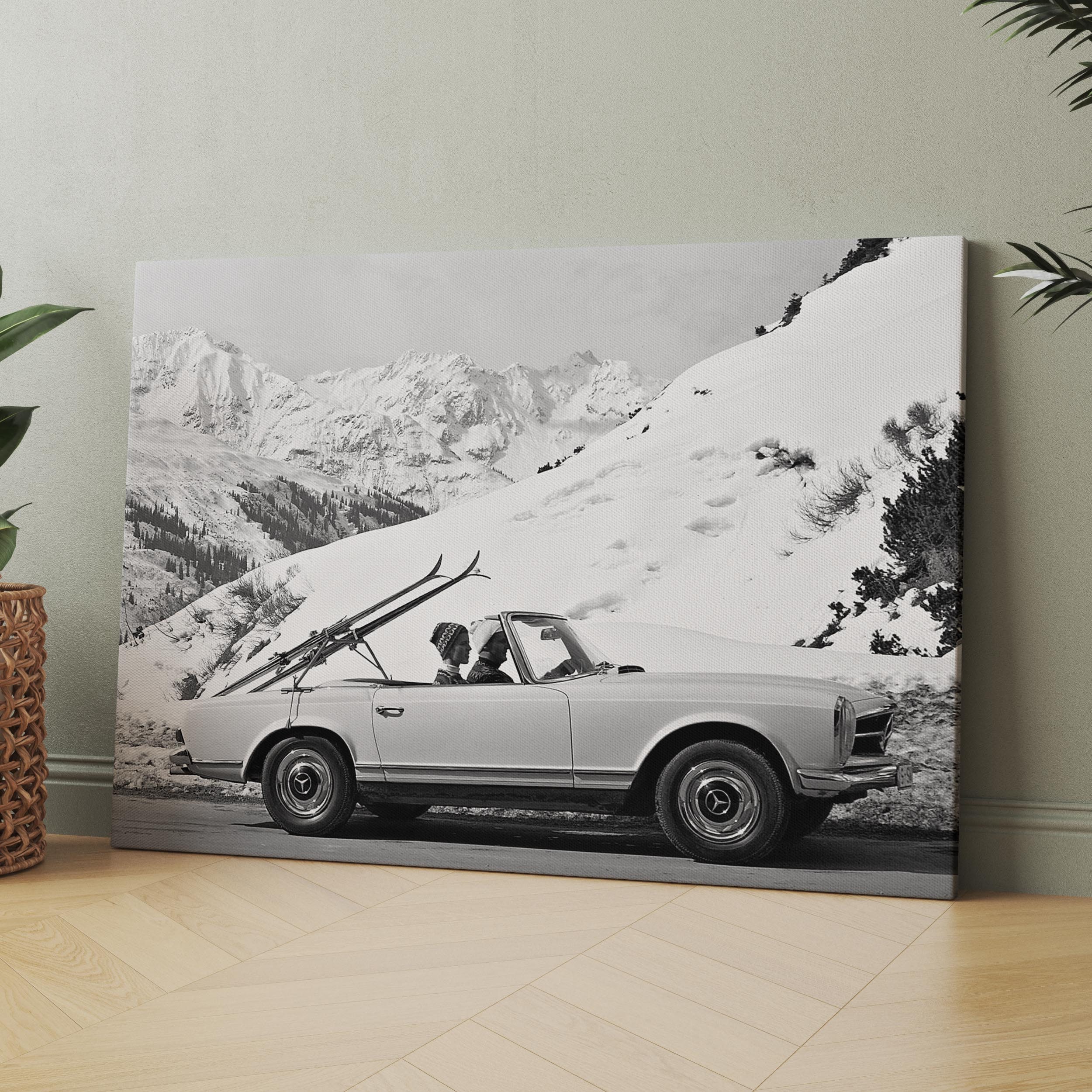 Vintage Ski Photo Mercedes Benz | Canvas Wall Art Print | Iconic 