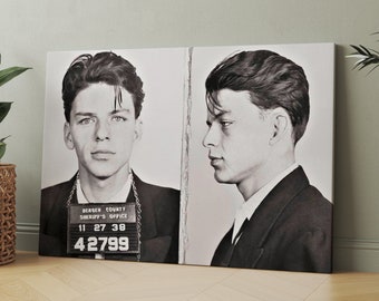 Frank Sinatra Prison Mug Shot In Color Canvas Wall Art Print | Iconic Posters Prints Paintings Photos Home Decor