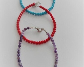 Amethyst Coral Turquoise Gemstone Bracelet
