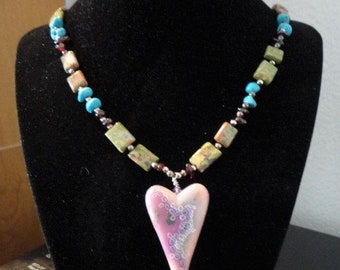 Bohemian Style Heart with Unikite Gemstones Necklace