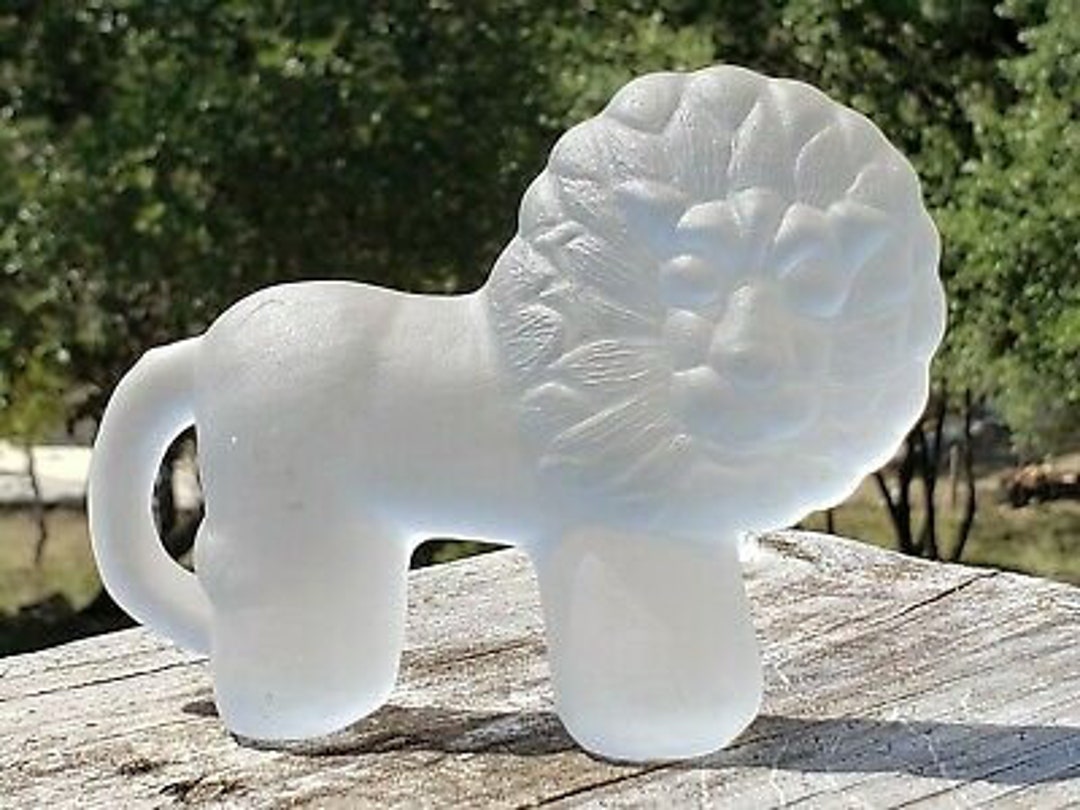 Frosted Glass Lion Figurine Etsy