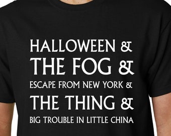 Maglietta con i film di John Carpenter // Halloween Fuga da New York La cosa La nebbia Grosso guaio a Chinatown Horror Sci-Fi Geek