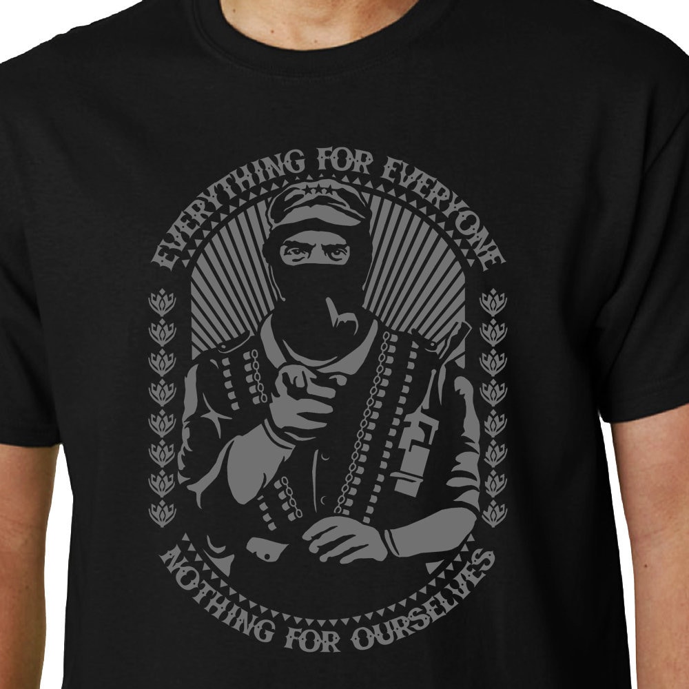 T-shirt EZLN Zapatista - étoile Zapata - Message Justicia Democracia Libertad - Taille Unique (unisexe) - Neuf