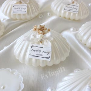 Vela de perla personalizada en caja de concha: boda náutica, temática de sardinas, estilo pescador, recuerdos para baby shower y compromiso, vela de ostra