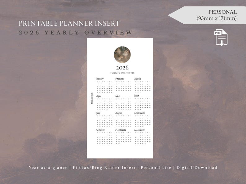 2026 Yearly Overview Planner Insert - Etsy