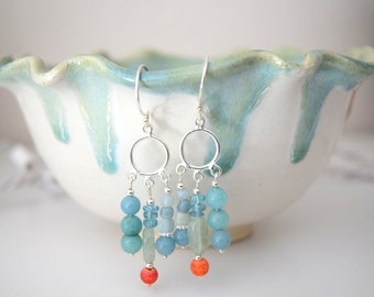 Blue & Orange Beachy Dangle Earrings Karen Hill Tribe Silver