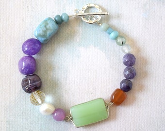 Amethyst, Green Sea glass, Colorful bracelet