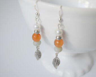 Fall Orange, aqua, silver, Earrings