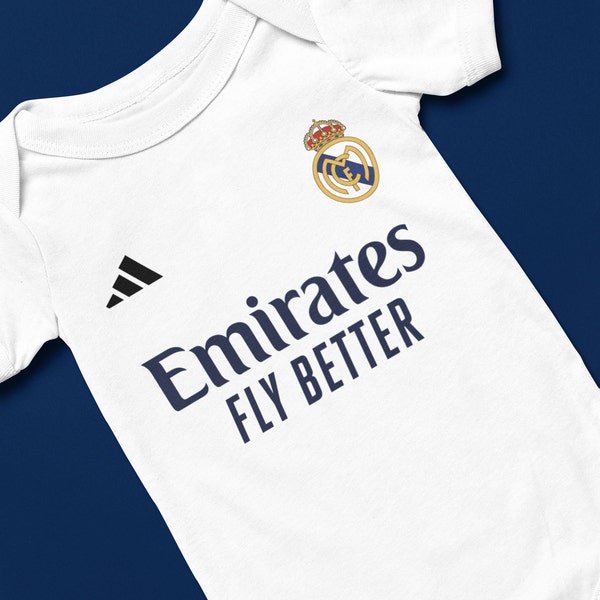 Real Madrid Infant Baby Rib Bodysuit / Body de bebé deportivo Real madrid / Real madrid baby jersey