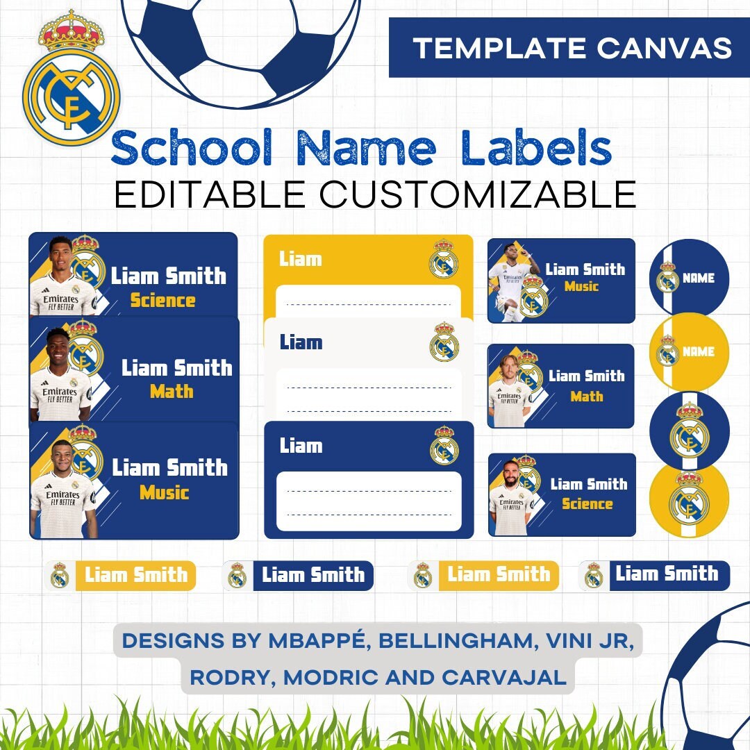 School Labels Real Madrid Digital Stickers Bookmarks Sports Stickers ...