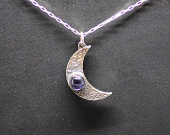 Crescent Moon | Iolite Crescent Moon | Sterling Silver Moon Pendant | Celestial Jewelry | Occult Jewelry