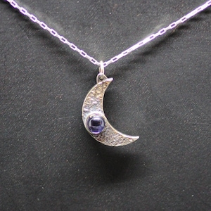 Crescent Moon | Iolite Crescent Moon | Sterling Silver Moon Pendant | Celestial Jewelry | Occult Jewelry