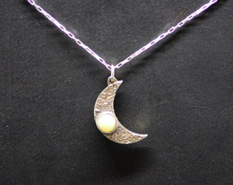 Opal Crescent Moon Pendant: Sterling Silver Celestial Jewelry