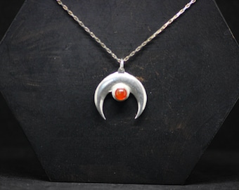 Sterling Silver Crescent Moon Necklace: Carnelian Stone, Phoenician Jewelry