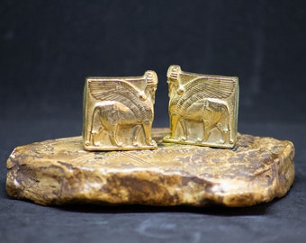 Custom listing: gold lamassu pair (x2), pendant modification