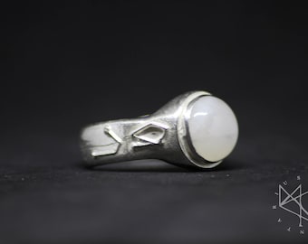 Moonstone Sterling Silver Archangel Ring: Occult Jewelry