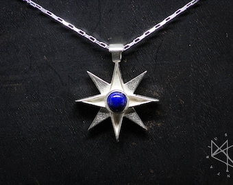 Lapis Lazuli Star of Ishtar Necklace: Sterling Silver Sumerian Jewelry