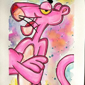 Opera d'arte fatta a mano in acquerello su carta di Milena B - idea regalo - Quadro decorativo Pantera Rosa 'Pink is better'